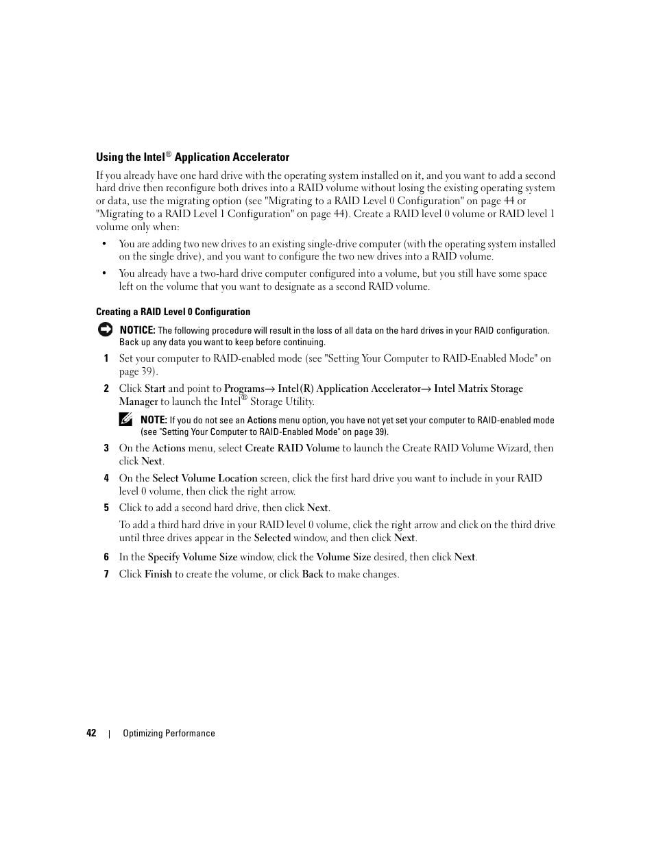 Using the intel® application accelerator, Using the intel | Dell XPS 410 (Mid 2007) User Manual | Page 42 / 172