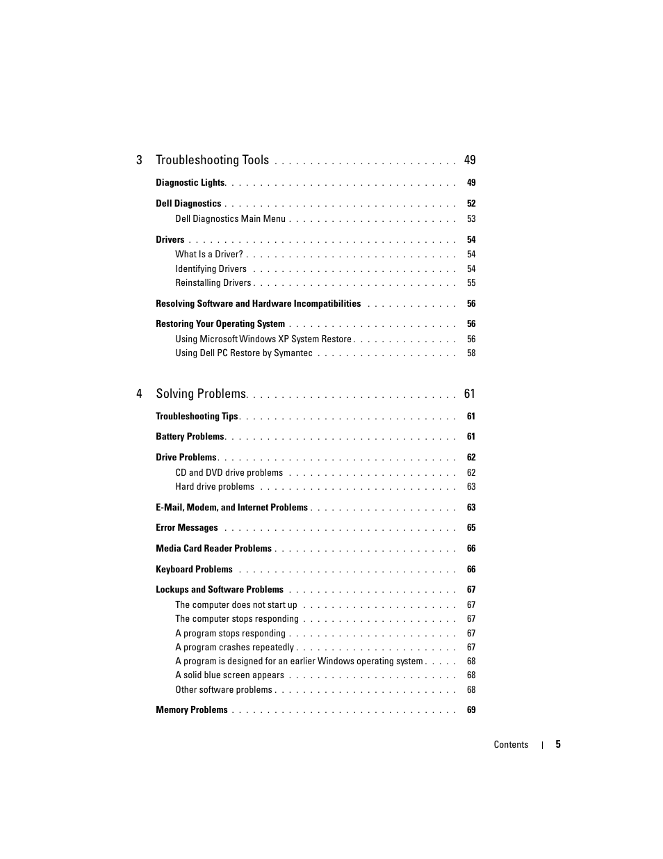 3troubleshooting tools, 4solving problems | Dell XPS 410 (Mid 2007) User Manual | Page 5 / 172