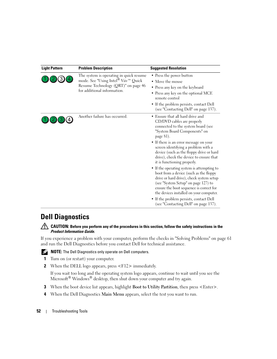 Dell diagnostics | Dell XPS 410 (Mid 2007) User Manual | Page 52 / 172