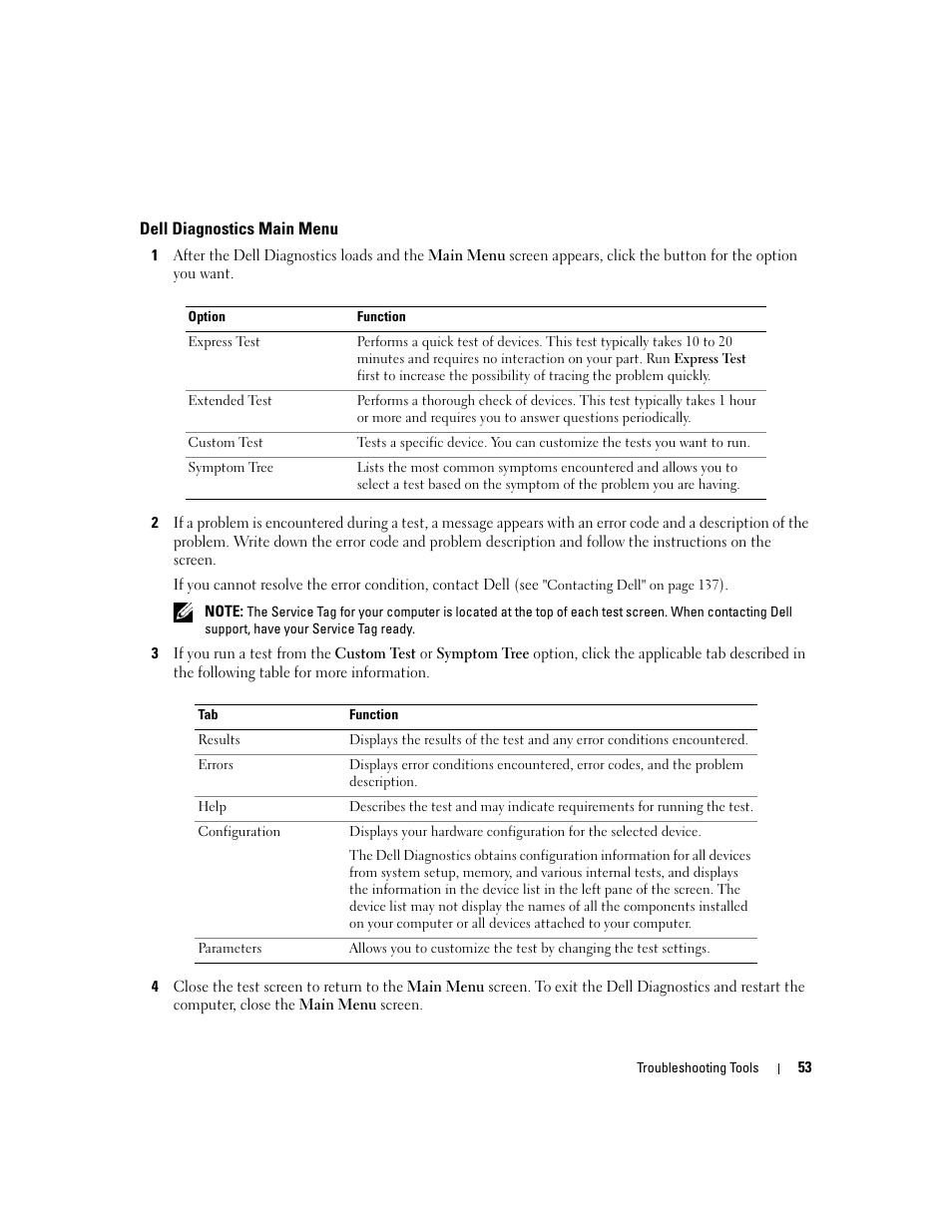 Dell diagnostics main menu | Dell XPS 410 (Mid 2007) User Manual | Page 53 / 172