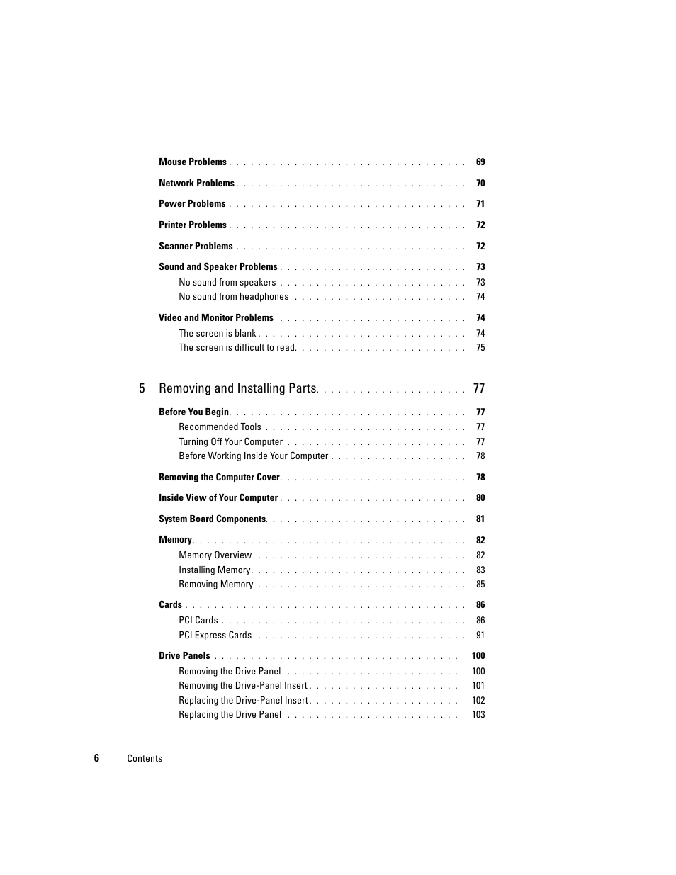 5removing and installing parts | Dell XPS 410 (Mid 2007) User Manual | Page 6 / 172