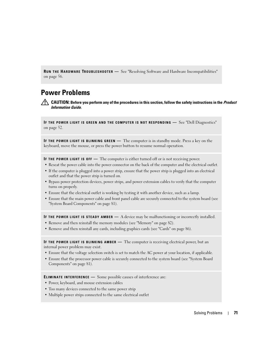 Power problems | Dell XPS 410 (Mid 2007) User Manual | Page 71 / 172