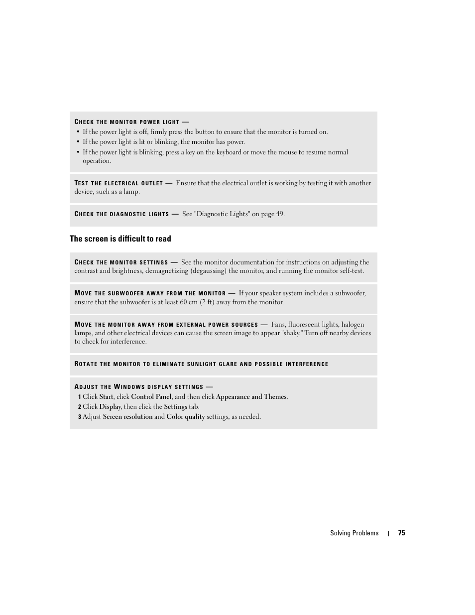 The screen is difficult to read | Dell XPS 410 (Mid 2007) User Manual | Page 75 / 172