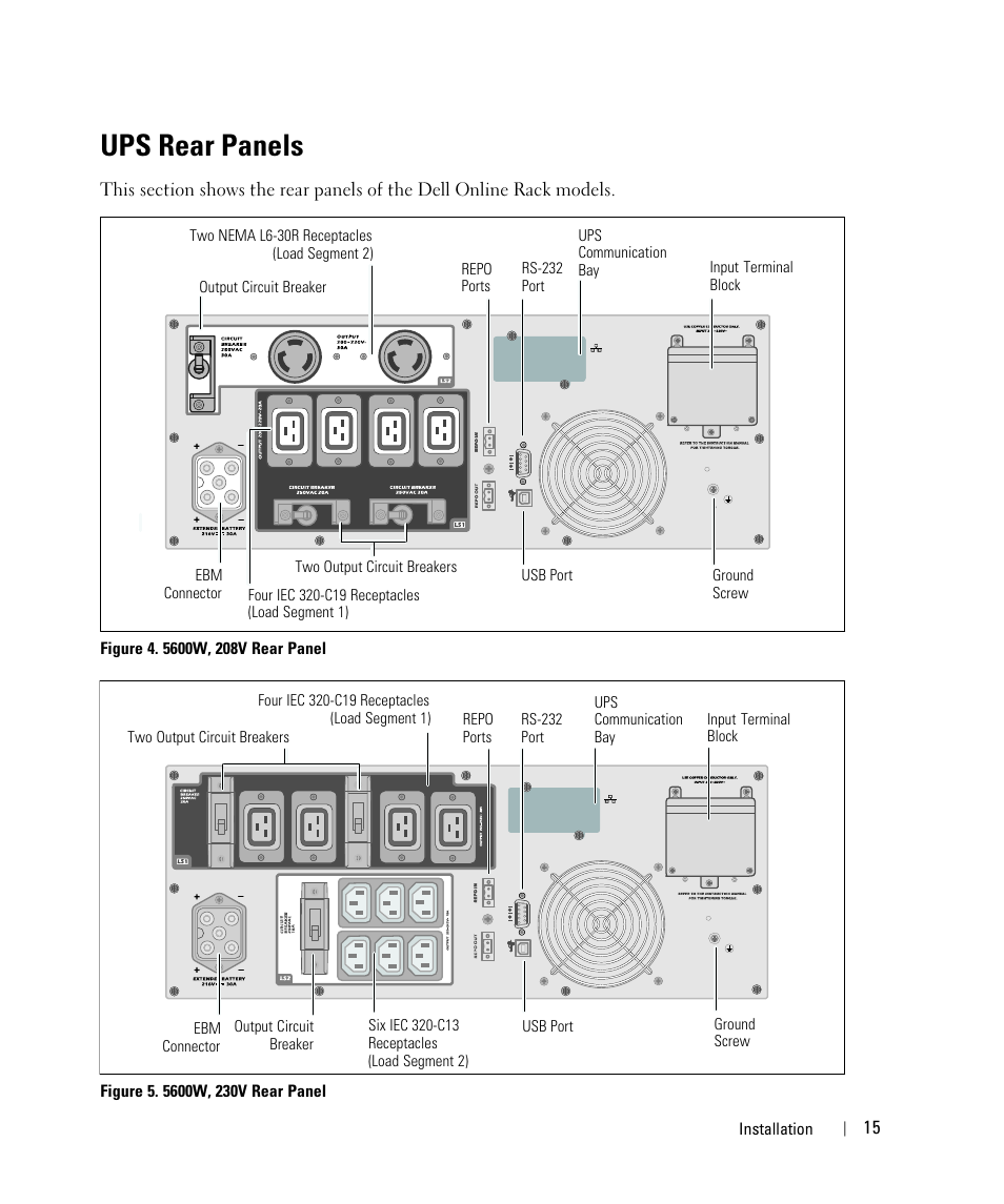 Ups rear panels | Dell UPS 5600R User Manual | Page 15 / 71