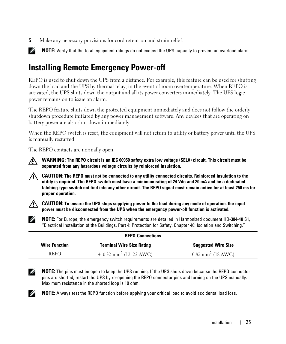 Installing remote emergency power-off | Dell UPS 5600R User Manual | Page 25 / 71