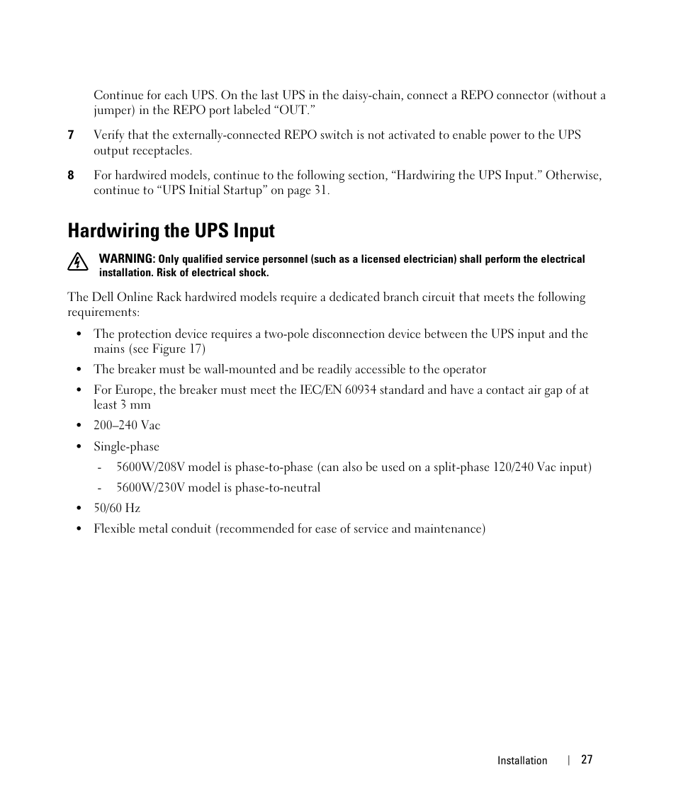 Hardwiring the ups input | Dell UPS 5600R User Manual | Page 27 / 71