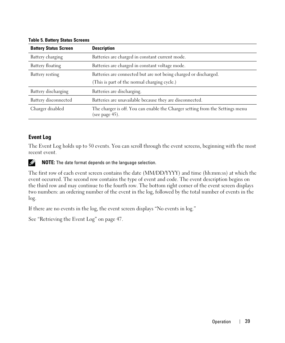 Event log | Dell UPS 5600R User Manual | Page 39 / 71
