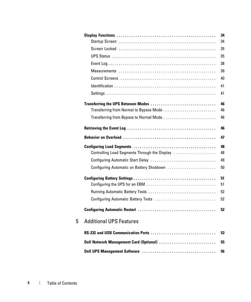 5additional ups features | Dell UPS 5600R User Manual | Page 4 / 71