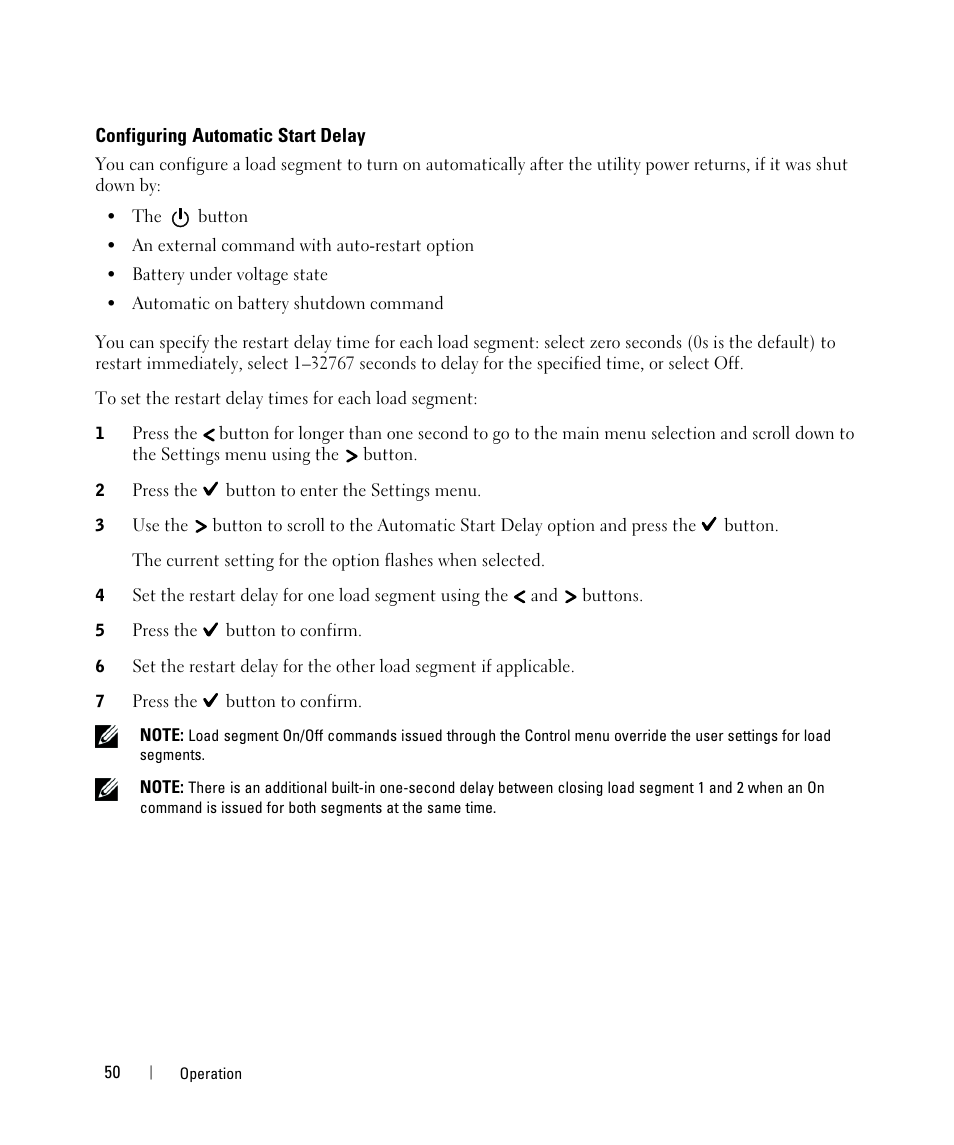 Configuring automatic start delay | Dell UPS 5600R User Manual | Page 50 / 71