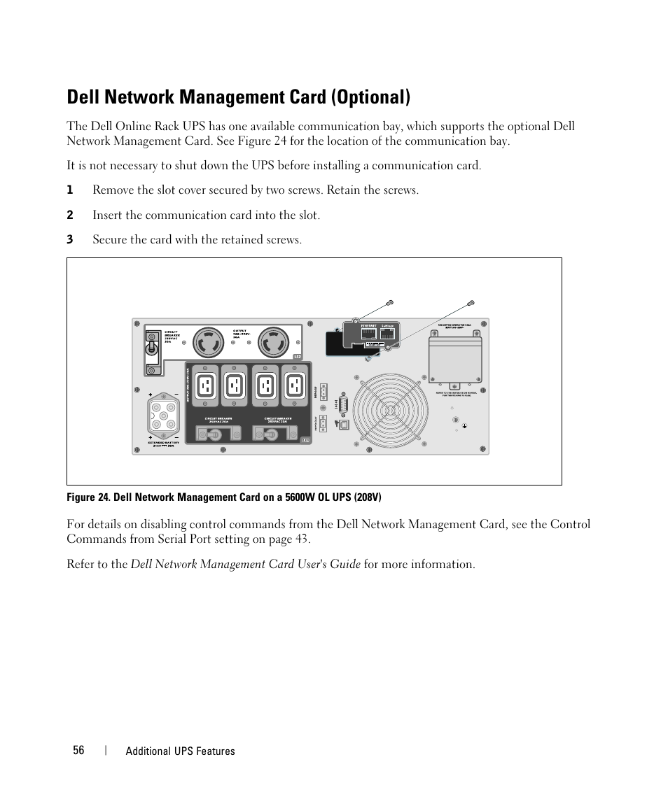 Dell network management card (optional) | Dell UPS 5600R User Manual | Page 56 / 71