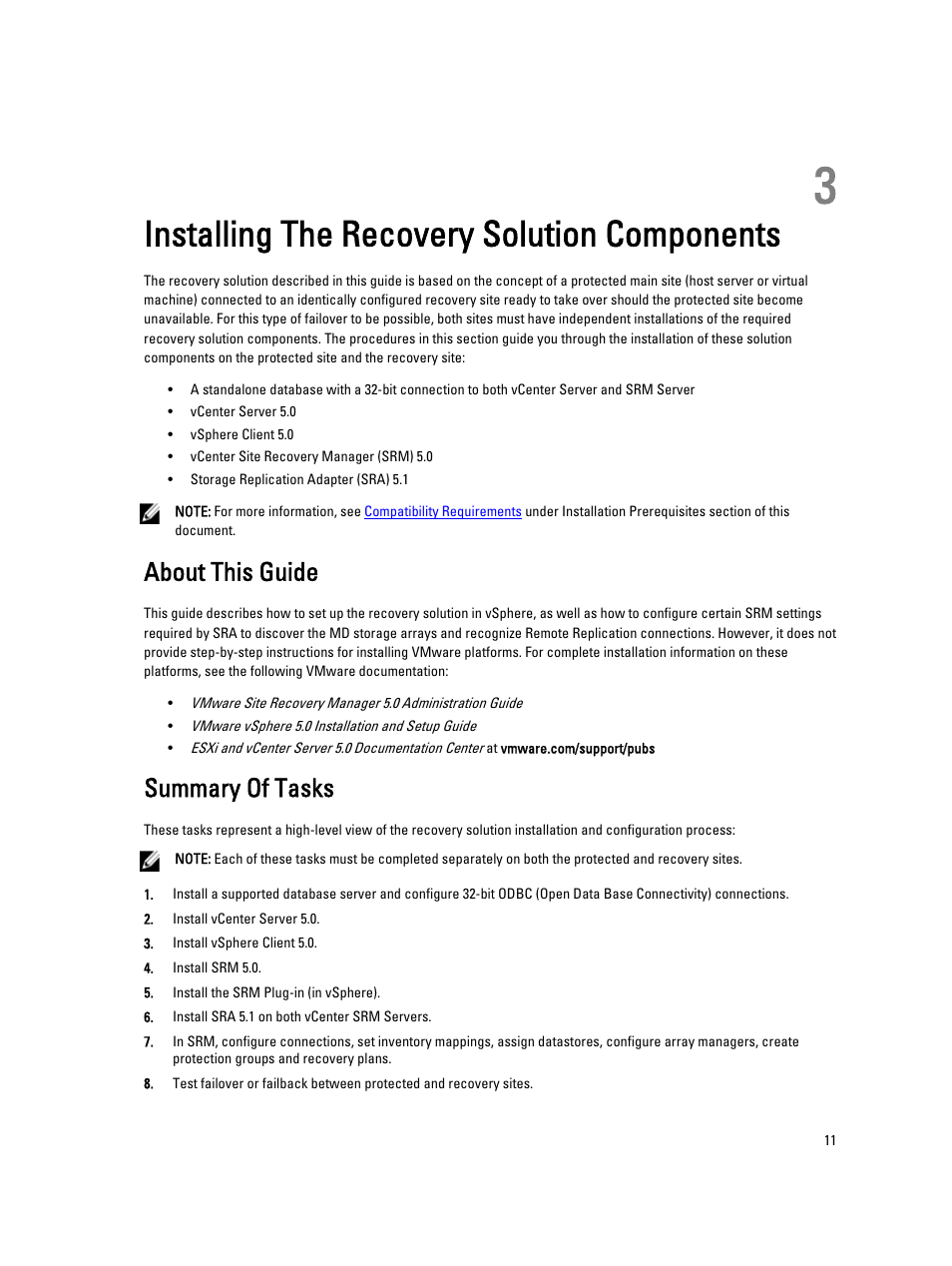 Installing the recovery solution components, About this guide, Summary of tasks | 3 installing the recovery solution components | Dell PowerVault MD3260i User Manual | Page 11 / 34