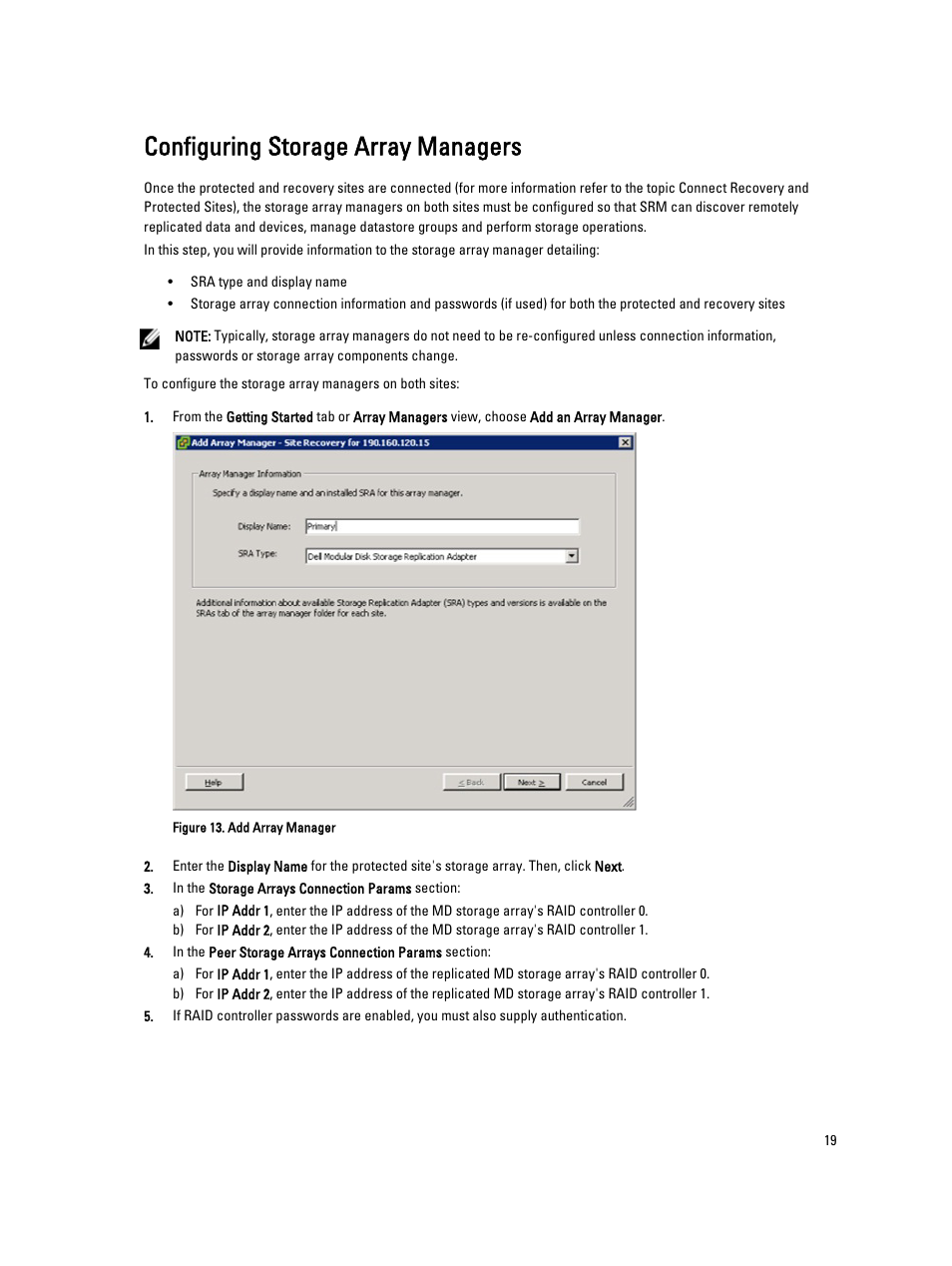 Configuring storage array managers | Dell PowerVault MD3260i User Manual | Page 19 / 34