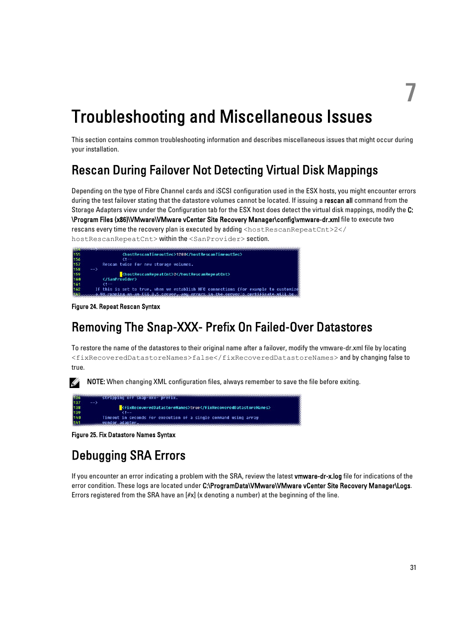 Troubleshooting and miscellaneous issues, Debugging sra errors, 7 troubleshooting and miscellaneous issues | Dell PowerVault MD3260i User Manual | Page 31 / 34