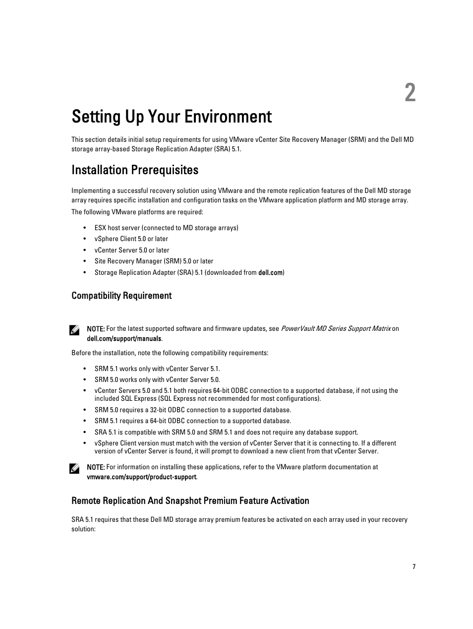 Setting up your environment, Installation prerequisites, Compatibility requirement | 2 setting up your environment | Dell PowerVault MD3260i User Manual | Page 7 / 34