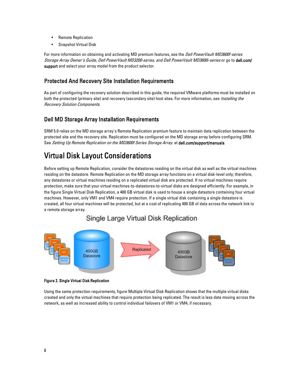 Dell md storage array installation requirements, Virtual disk layout considerations | Dell PowerVault MD3260i User Manual | Page 8 / 34