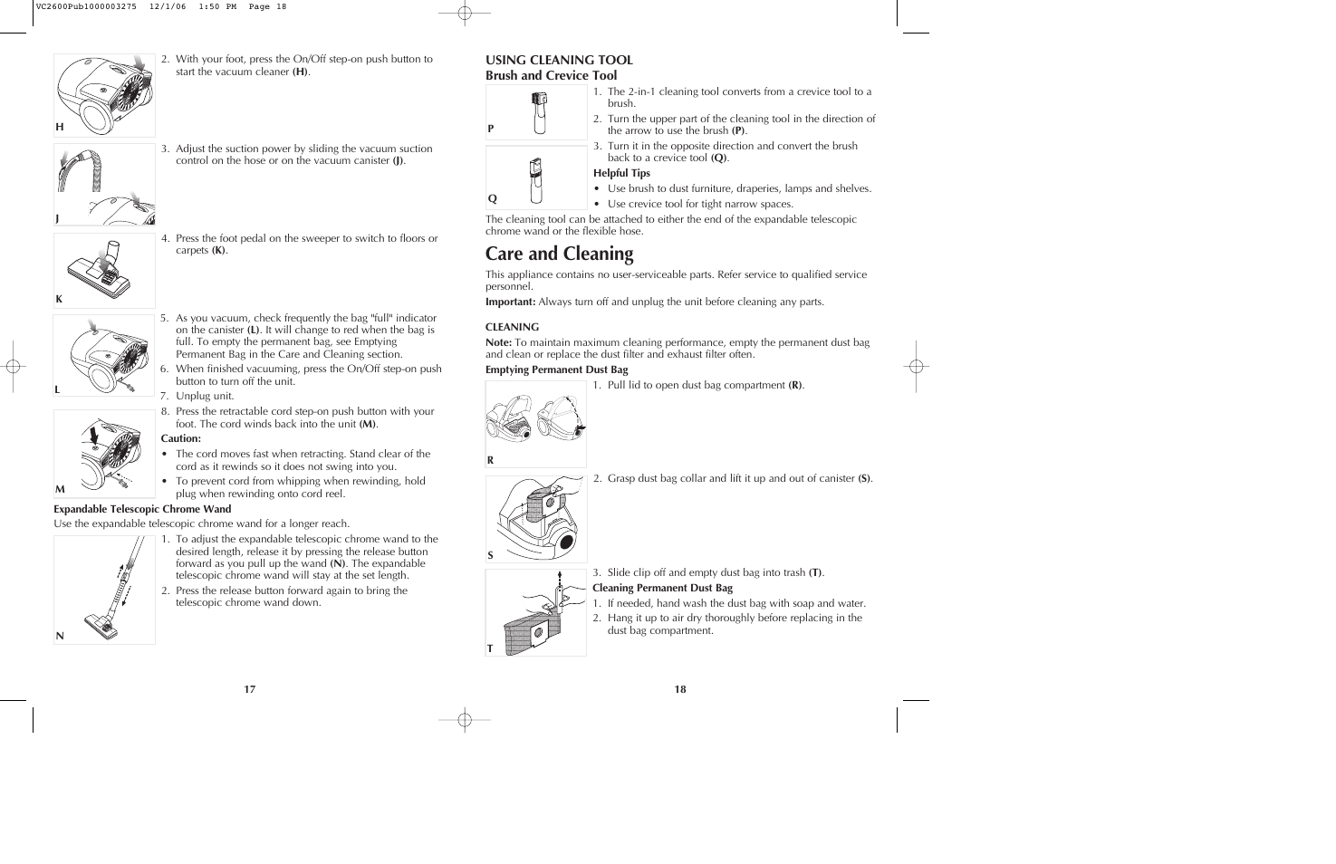 Care and cleaning | Black & Decker VC2600 User Manual | Page 10 / 13