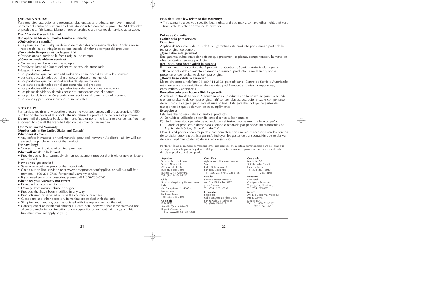 Black & Decker VC2600 User Manual | Page 12 / 13