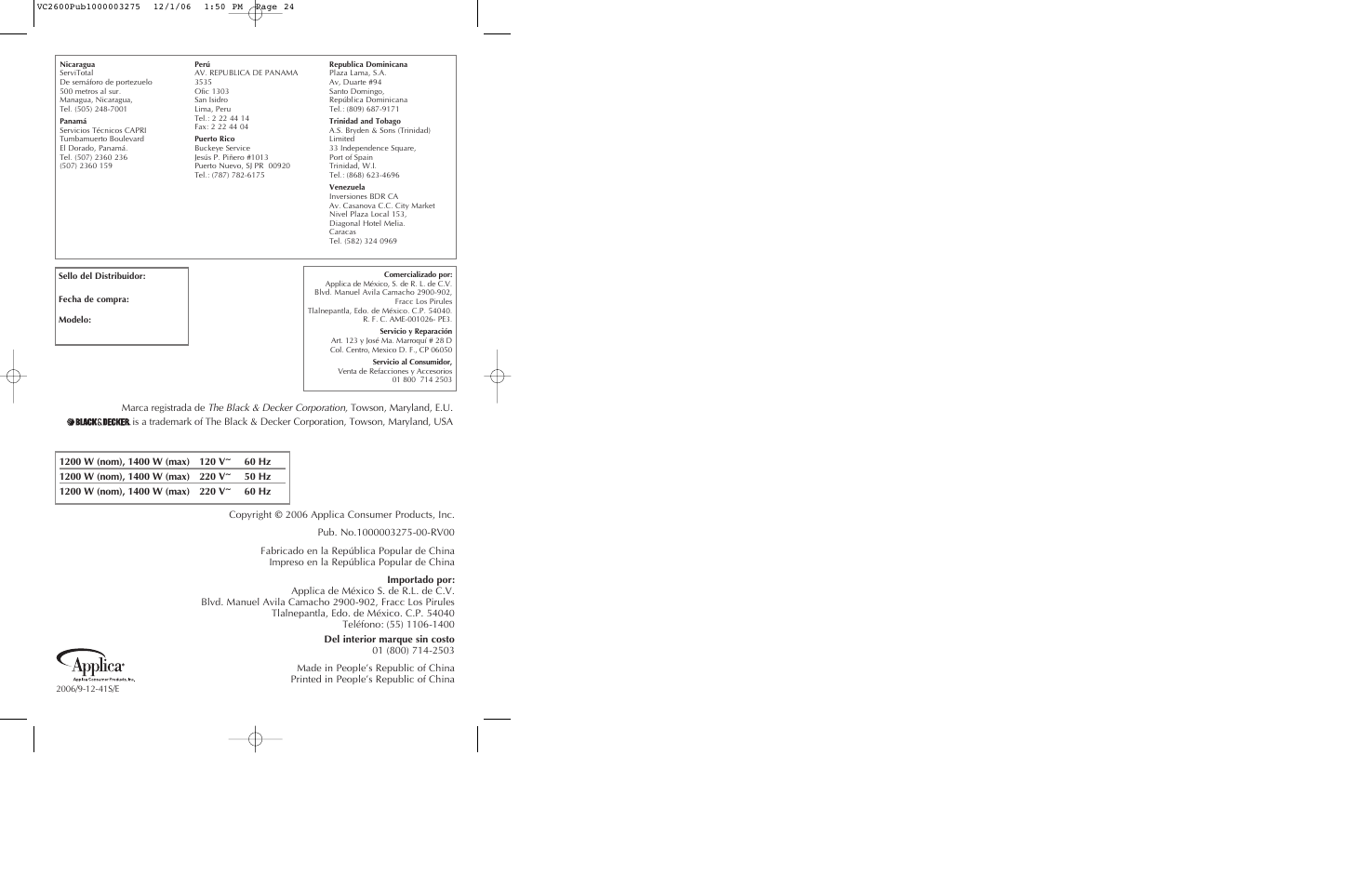 Black & Decker VC2600 User Manual | Page 13 / 13