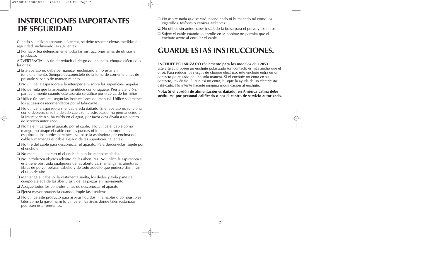 Black & Decker VC2600 User Manual | Page 2 / 13