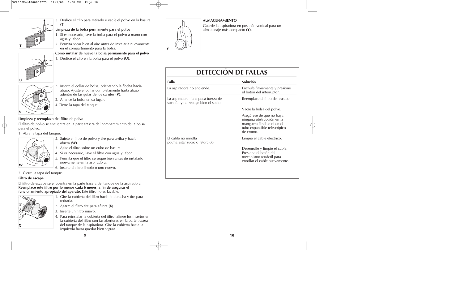 Detección de fallas | Black & Decker VC2600 User Manual | Page 6 / 13