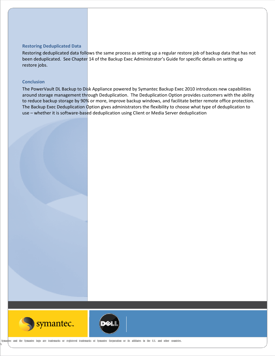 Restoring deduplicated data, Conclusion | Dell PowerVault DL2200 User Manual | Page 10 / 10