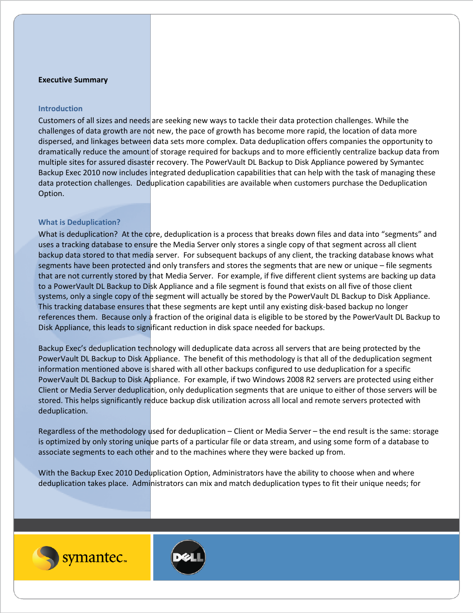 Introduction, What is deduplication | Dell PowerVault DL2200 User Manual | Page 2 / 10