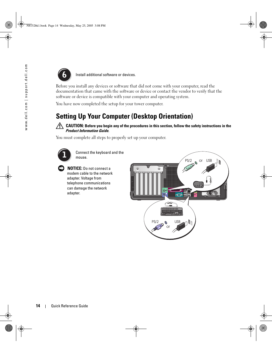 Setting up your computer (desktop orientation) | Dell Precision 380 User Manual | Page 14 / 46