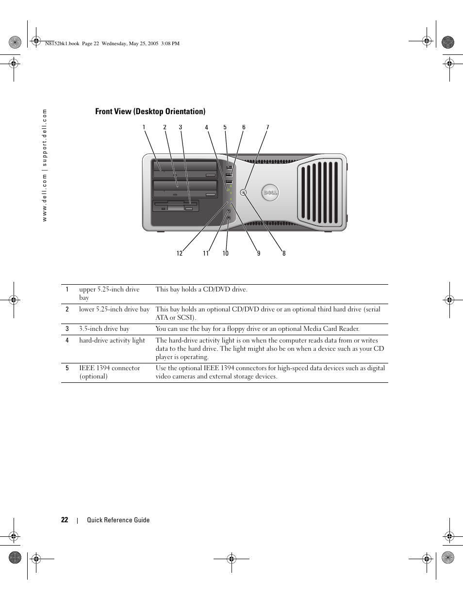 Front view (desktop orientation) | Dell Precision 380 User Manual | Page 22 / 46