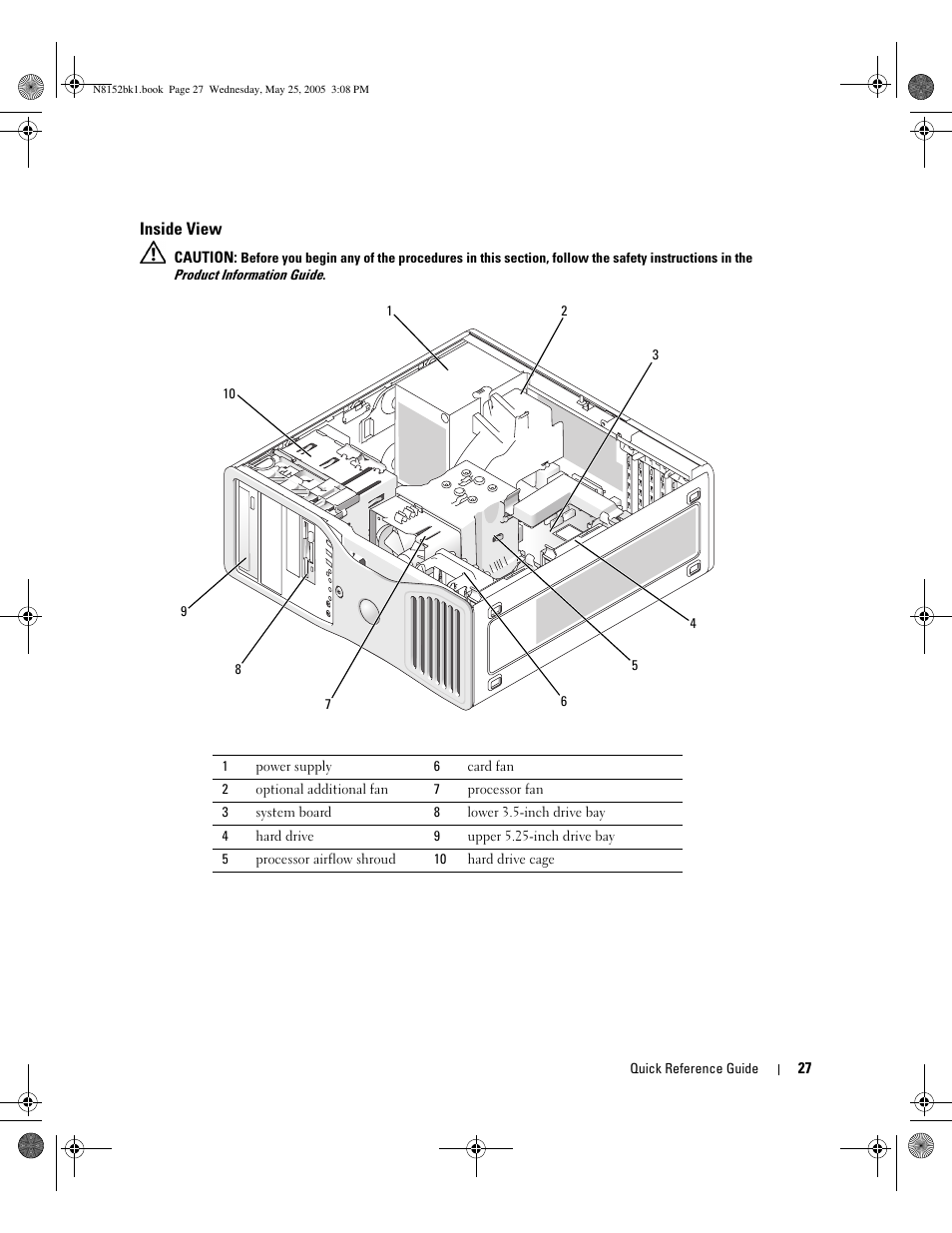 Inside view | Dell Precision 380 User Manual | Page 27 / 46