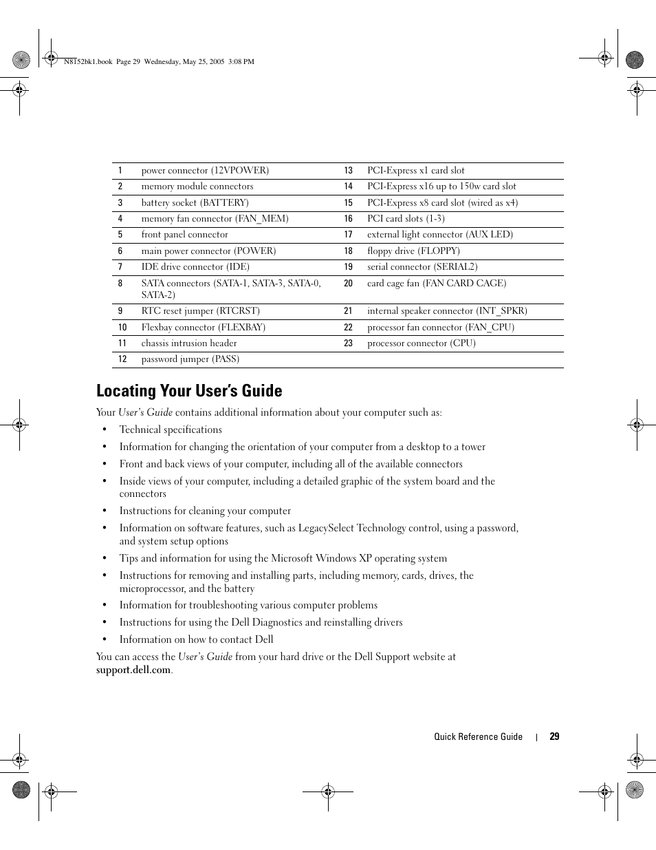 Locating your user’s guide | Dell Precision 380 User Manual | Page 29 / 46