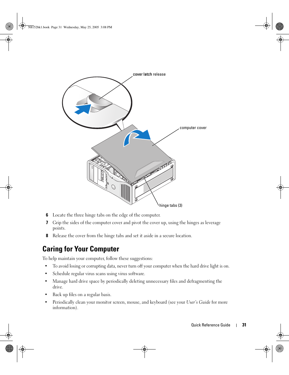 Caring for your computer | Dell Precision 380 User Manual | Page 31 / 46