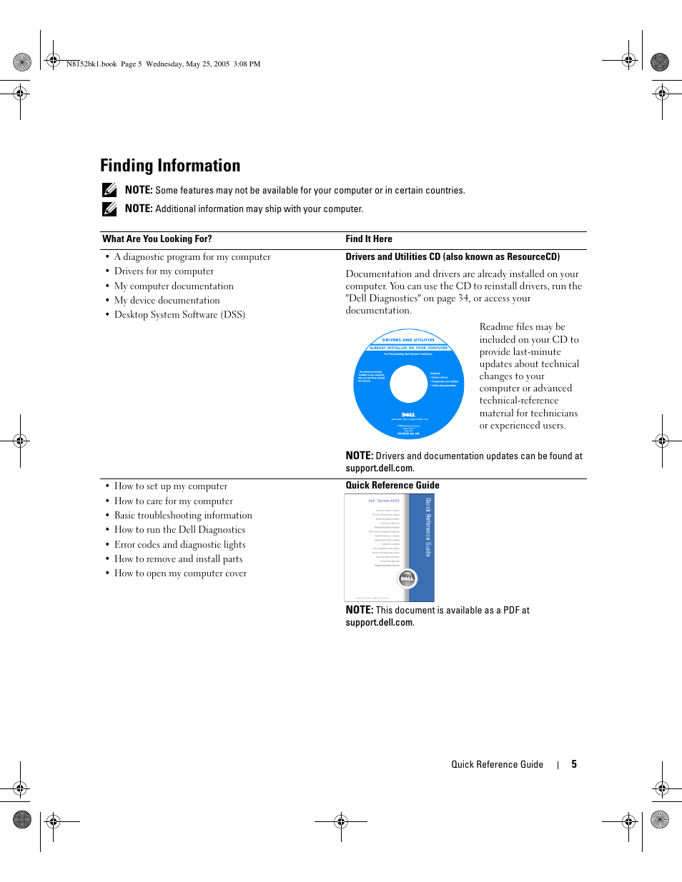 Finding information | Dell Precision 380 User Manual | Page 5 / 46