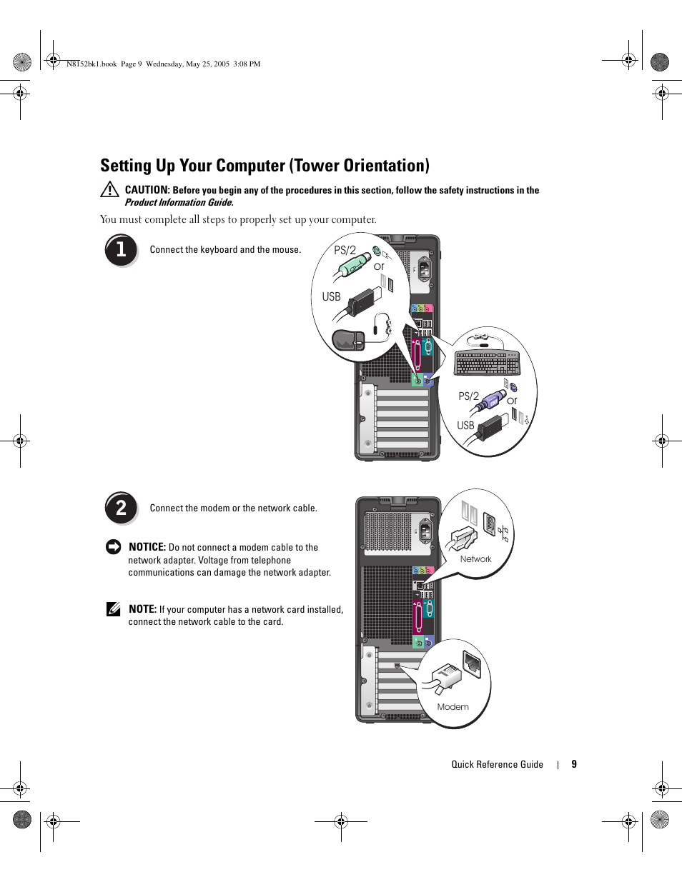 Setting up your computer (tower orientation) | Dell Precision 380 User Manual | Page 9 / 46