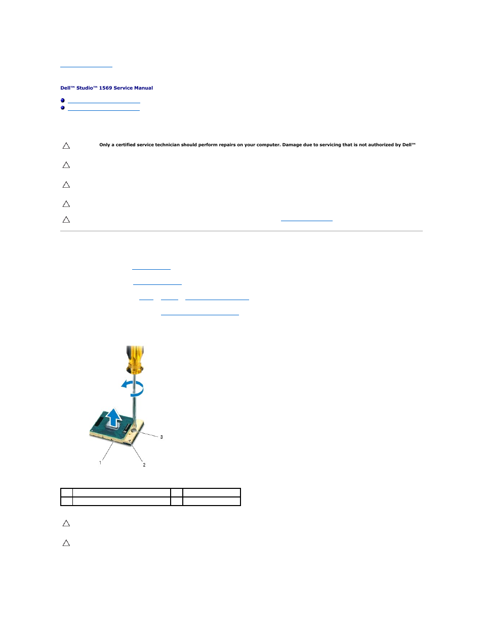 Processor module, Removing the processor module | Dell Studio 1569 (Late 2009) User Manual | Page 12 / 47