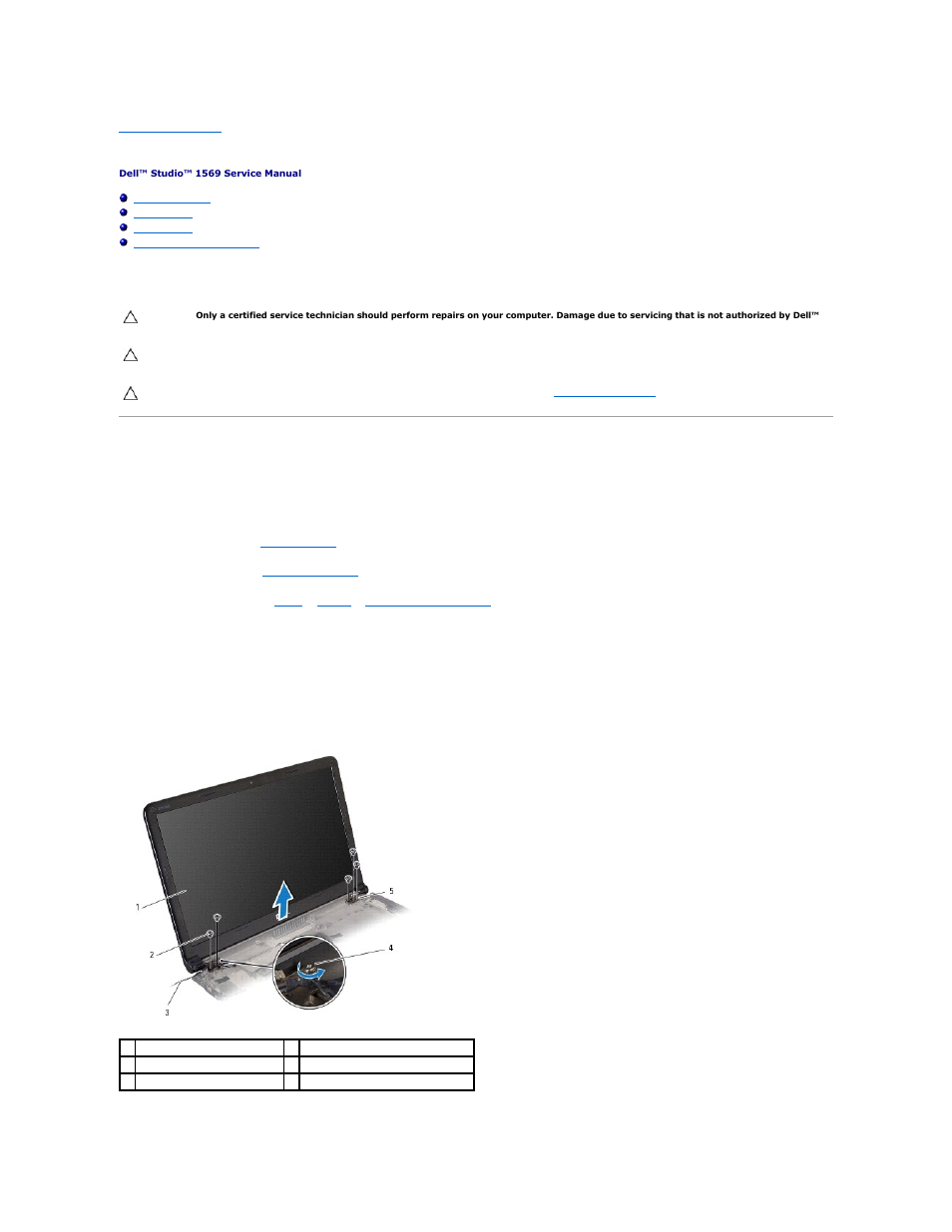 Display, Display assembly, Removing the display assembly | Dell Studio 1569 (Late 2009) User Manual | Page 16 / 47