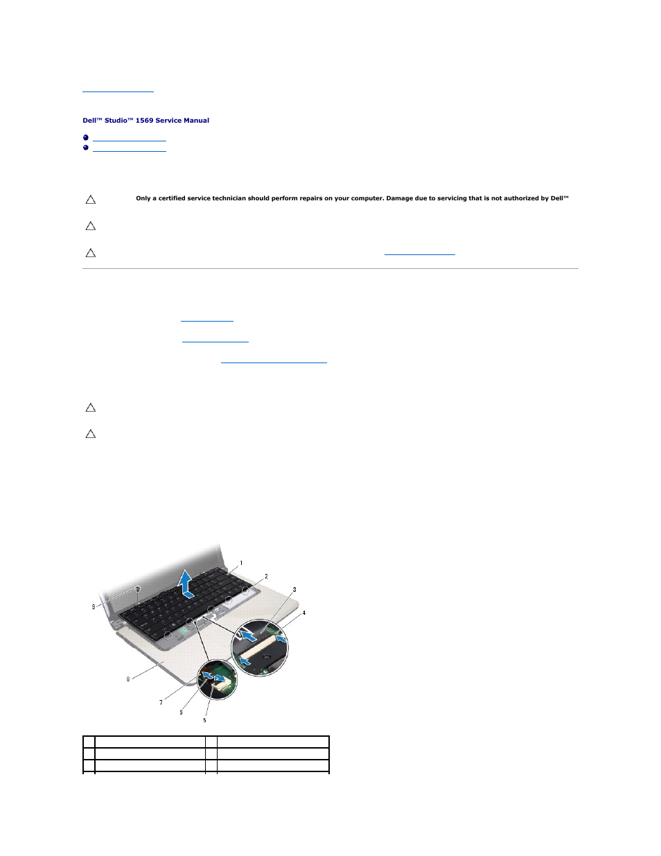 Keyboard, Removing the keyboard | Dell Studio 1569 (Late 2009) User Manual | Page 26 / 47