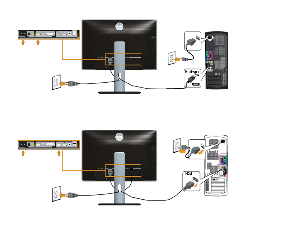 Connecting the black displayport (dp to dp) cable, Connecting the black hdmi cable | Dell U2713H Monitor User Manual | Page 25 / 71