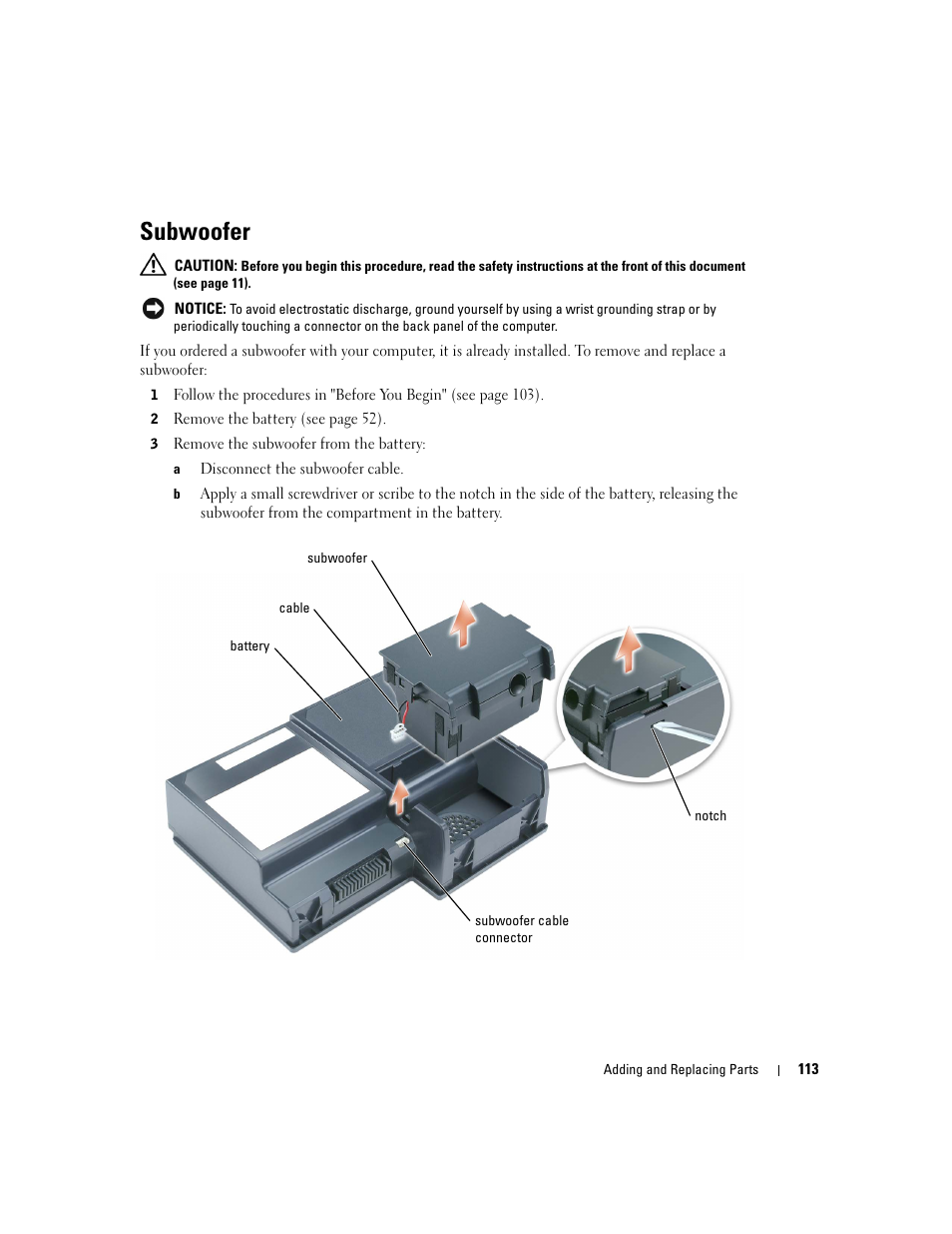 Subwoofer | Dell Inspiron XPS User Manual | Page 113 / 186