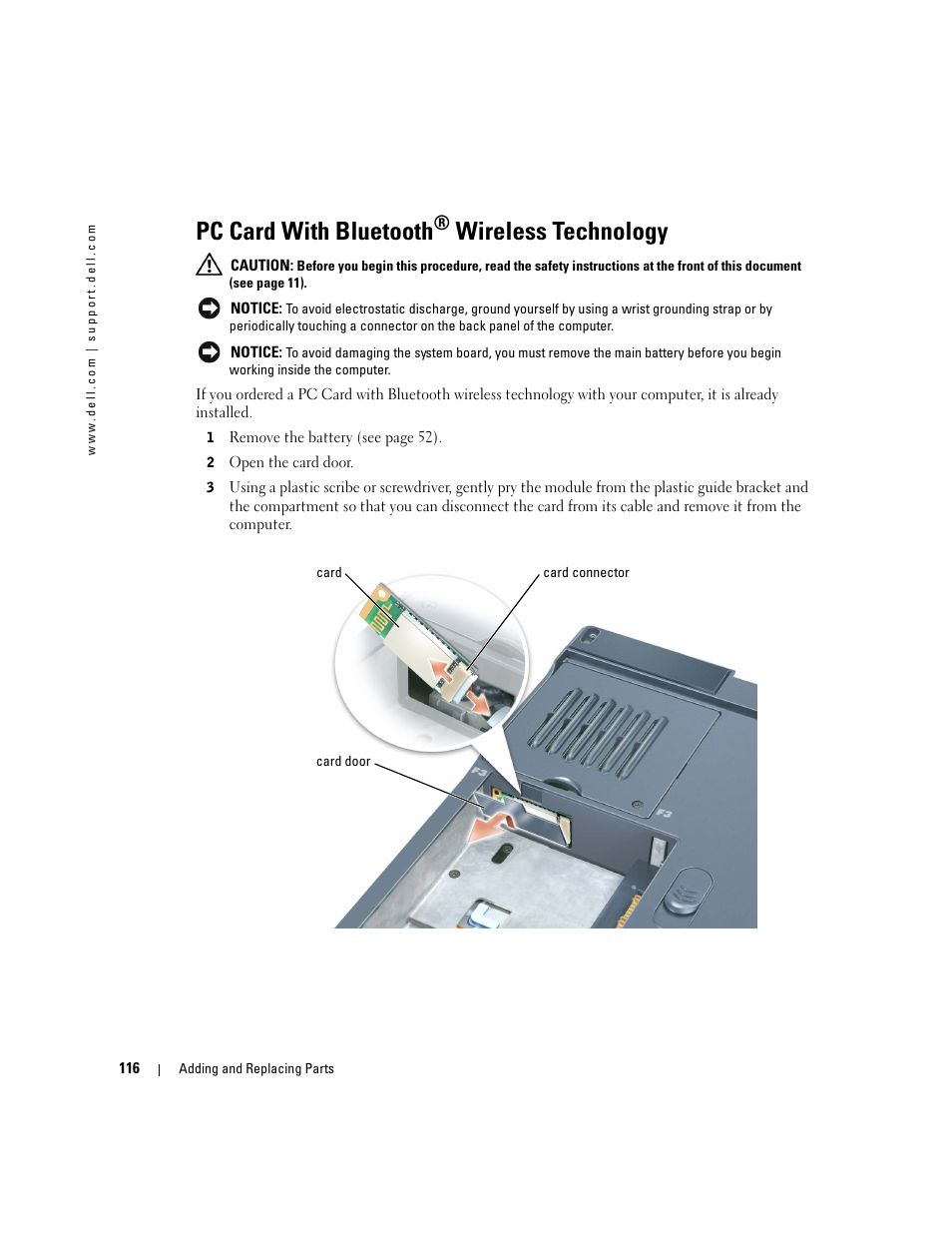 Pc card with bluetooth® wireless technology, Pc card with bluetooth, Wireless technology | Dell Inspiron XPS User Manual | Page 116 / 186
