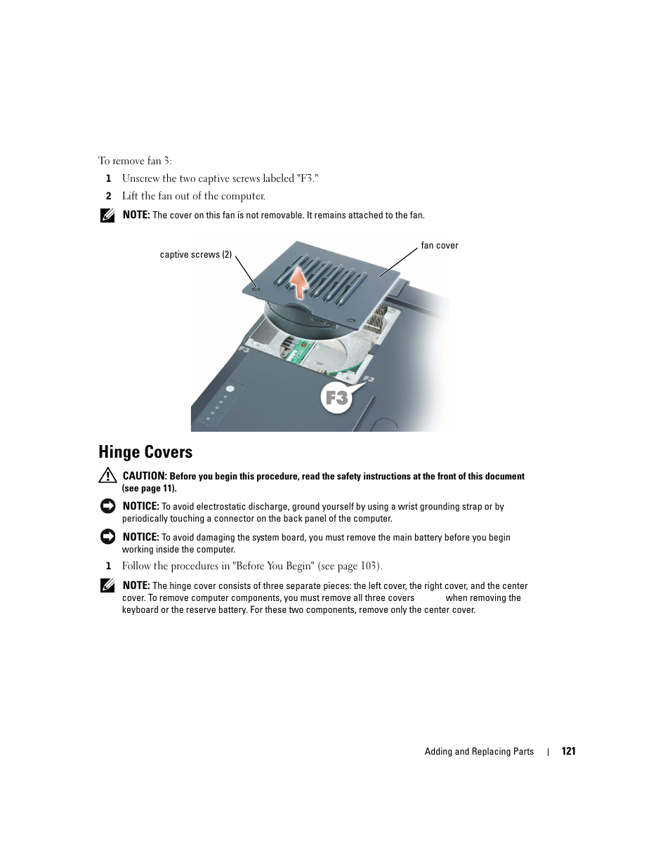 Hinge covers | Dell Inspiron XPS User Manual | Page 121 / 186