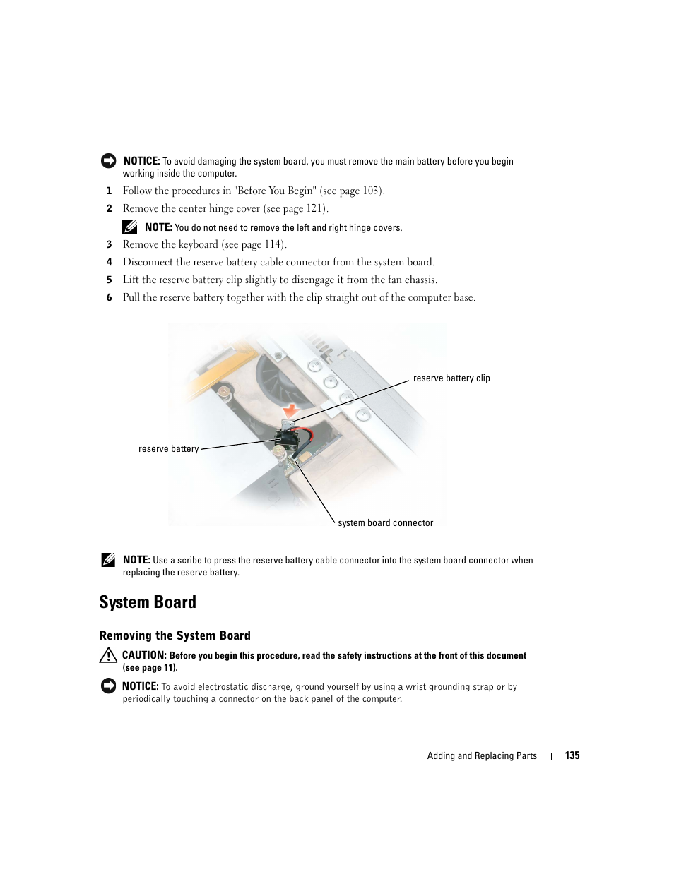 System board, Removing the system board | Dell Inspiron XPS User Manual | Page 135 / 186