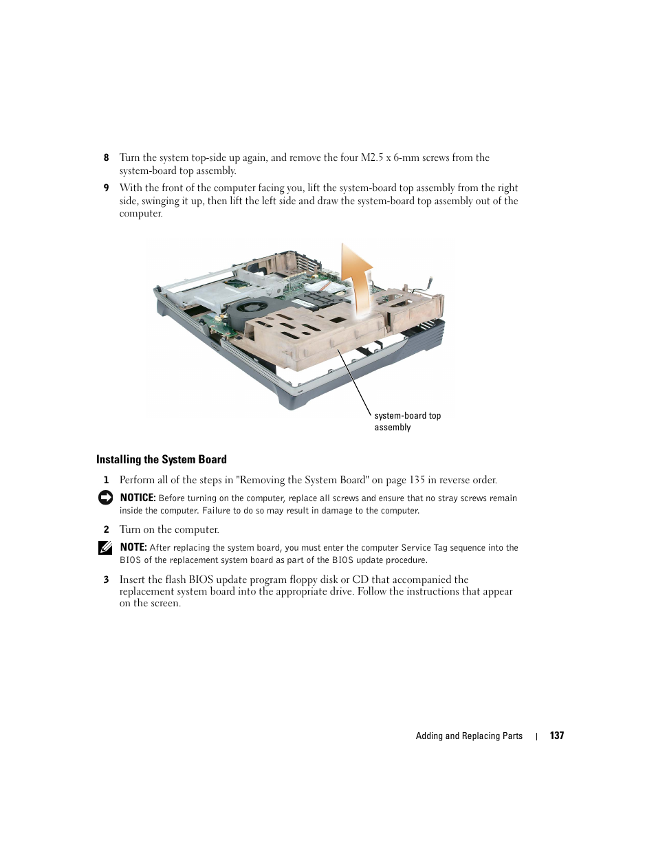 Installing the system board | Dell Inspiron XPS User Manual | Page 137 / 186