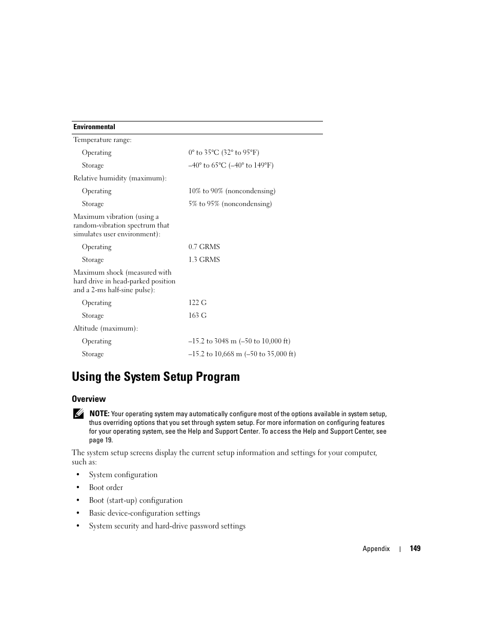 Using the system setup program, Overview | Dell Inspiron XPS User Manual | Page 149 / 186