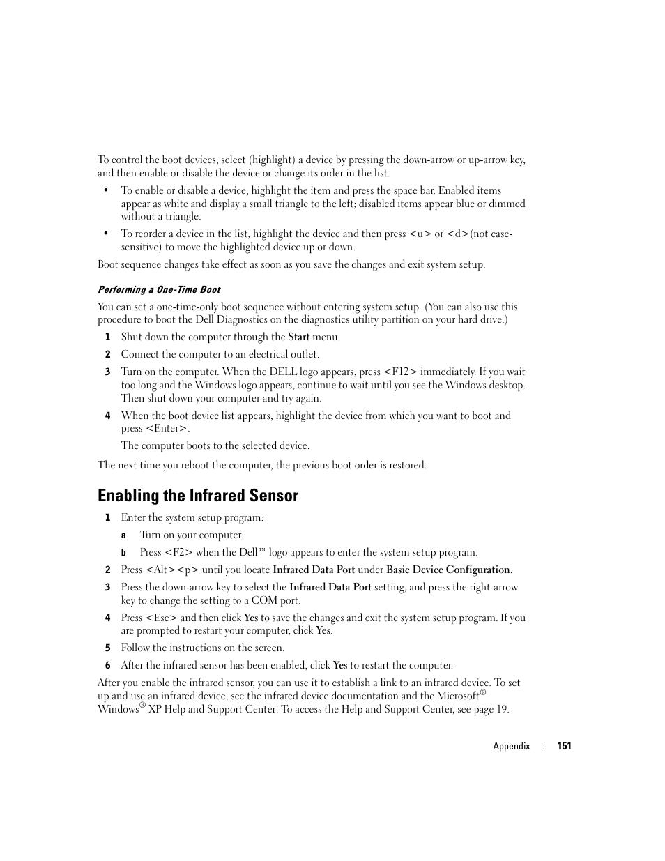 Enabling the infrared sensor | Dell Inspiron XPS User Manual | Page 151 / 186
