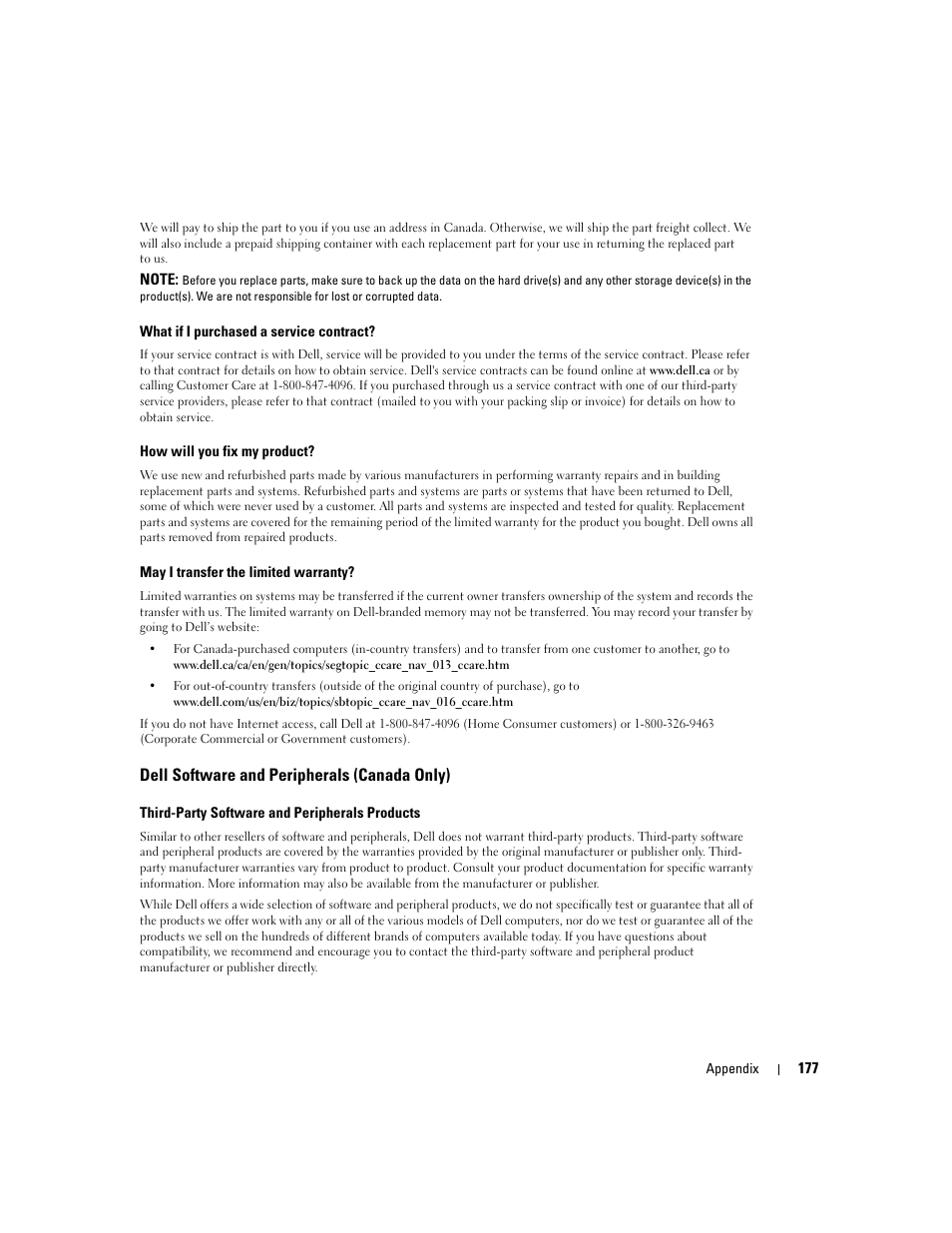 Dell software and peripherals (canada only) | Dell Inspiron XPS User Manual | Page 177 / 186