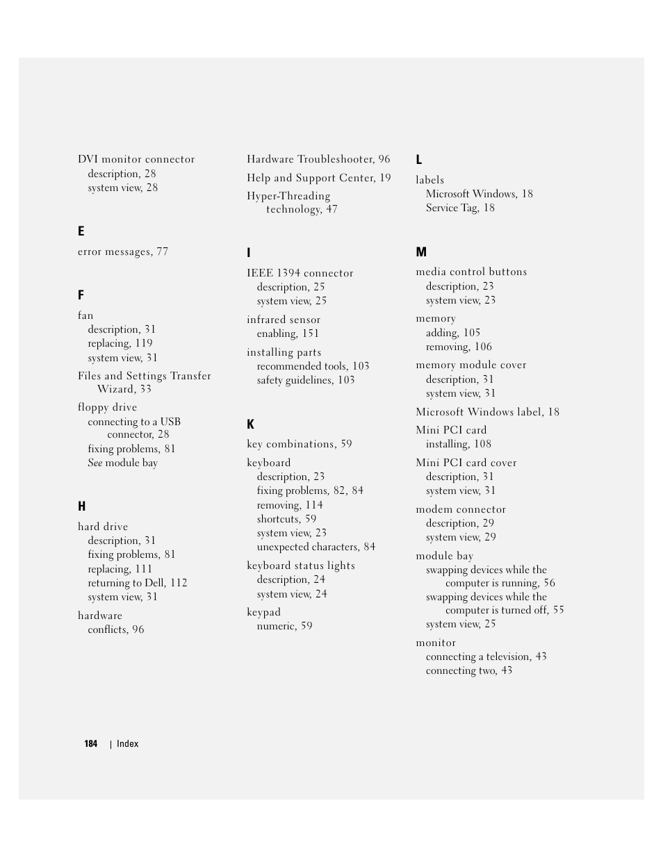 Dell Inspiron XPS User Manual | Page 184 / 186