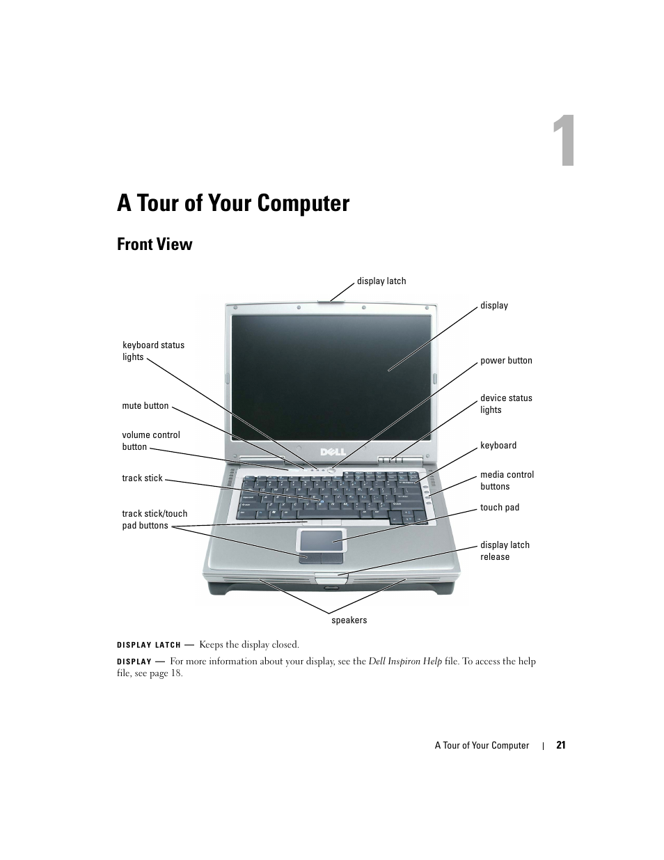 A tour of your computer, Front view | Dell Inspiron XPS User Manual | Page 21 / 186