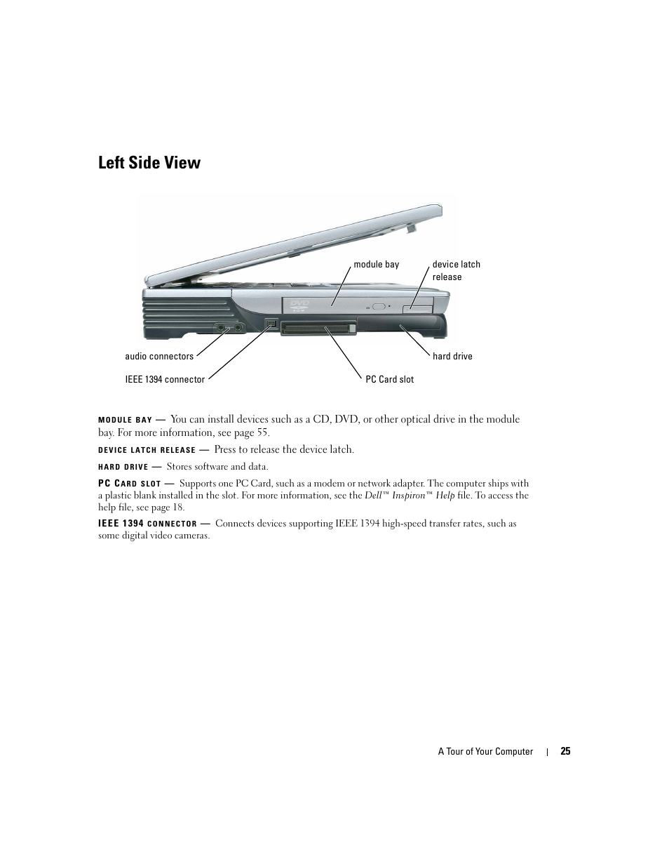 Left side view | Dell Inspiron XPS User Manual | Page 25 / 186