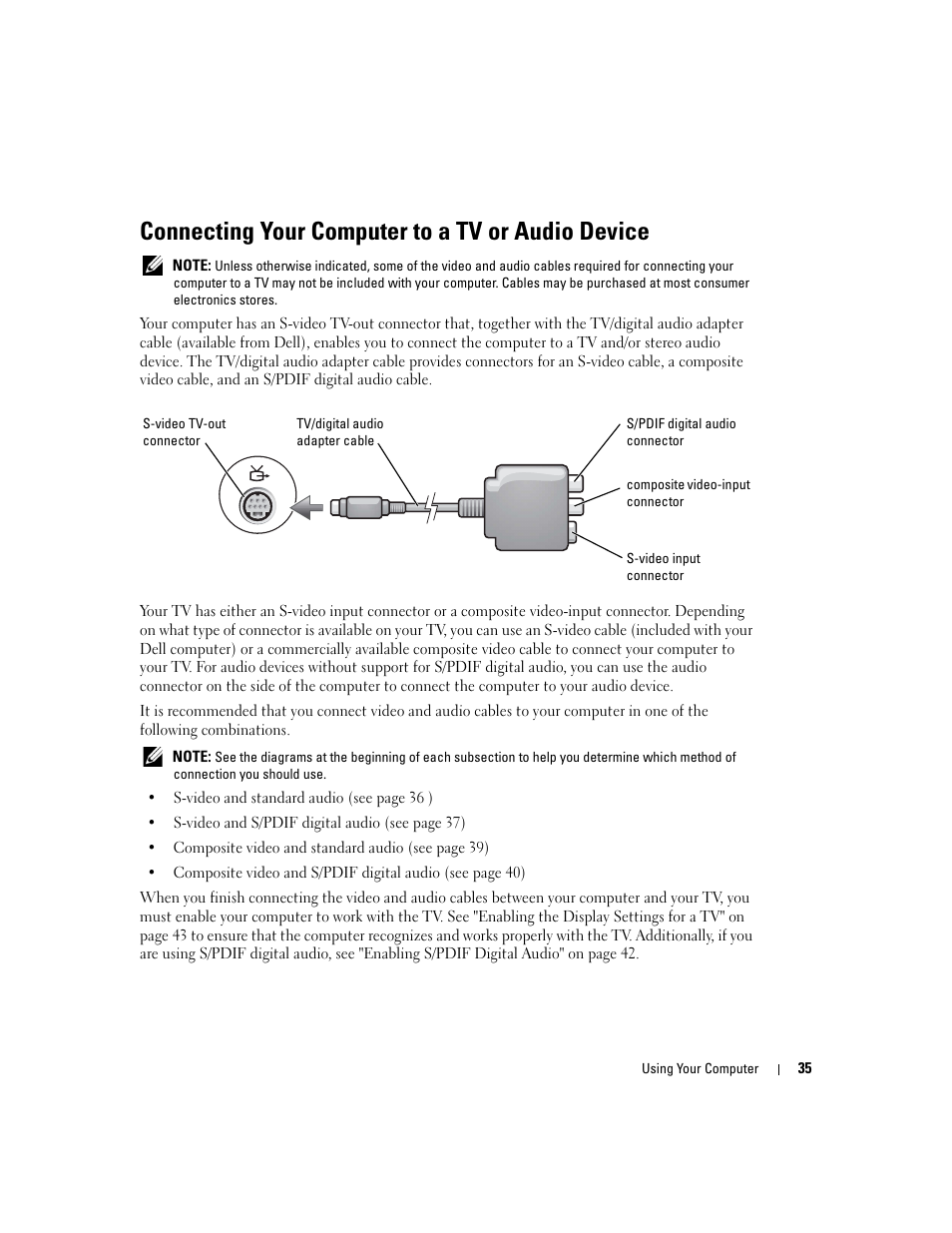 Connecting your computer to a tv or audio device | Dell Inspiron XPS User Manual | Page 35 / 186