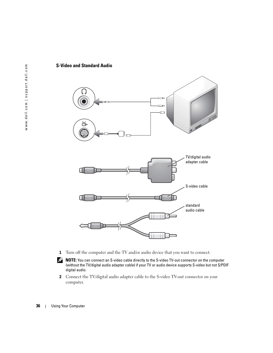S-video and standard audio | Dell Inspiron XPS User Manual | Page 36 / 186